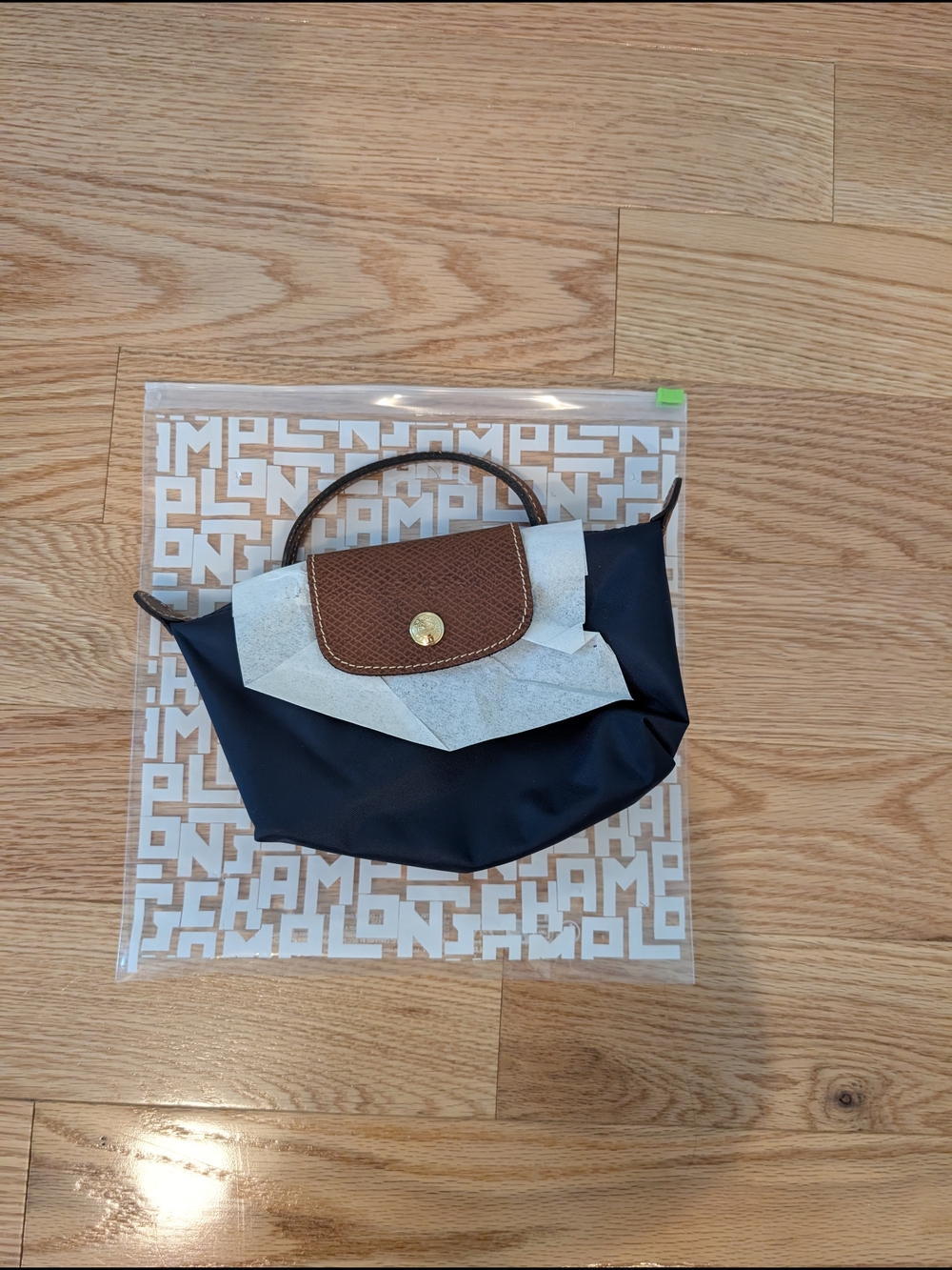 Longchamp Le Pliage Small Top-Handle Tote - Navy with Brown Flap